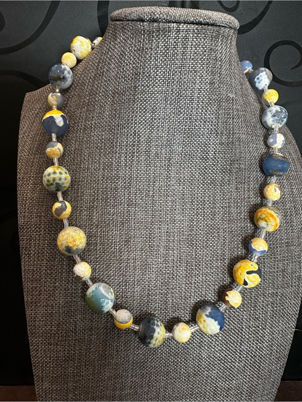 Elegant Blue and Yellow Beaded Necklace